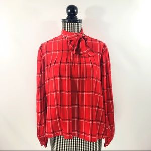 Vtg Silk Plaid Blouse by David Hayes
